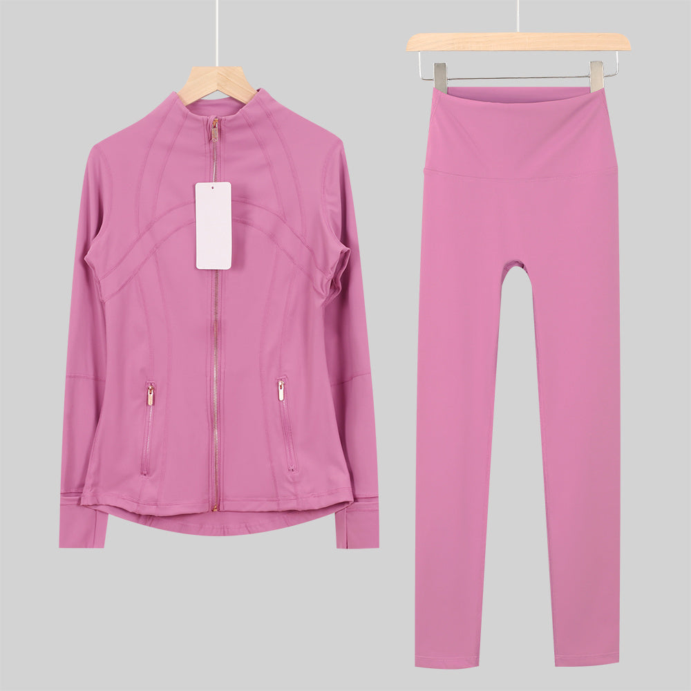 Lululemon Full Zip Define Leggings Set - Pink Frosting Gold Zipper