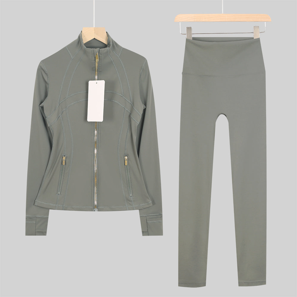 Lululemon Full Zip Define Leggings Set - Olive Green Gold Zipper
