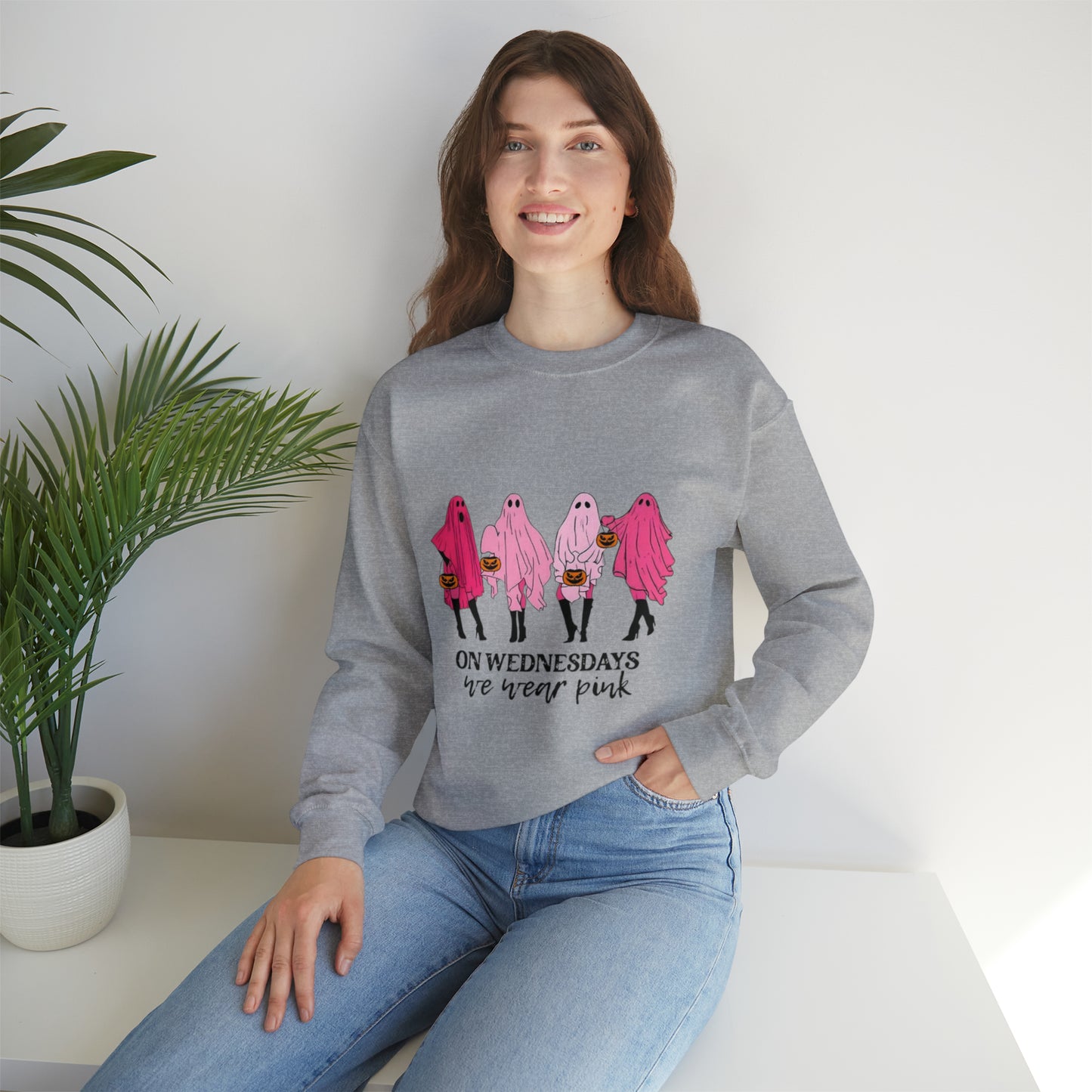 Unisex On Wednesdays We Wear Pink Crewneck Sweatshirt