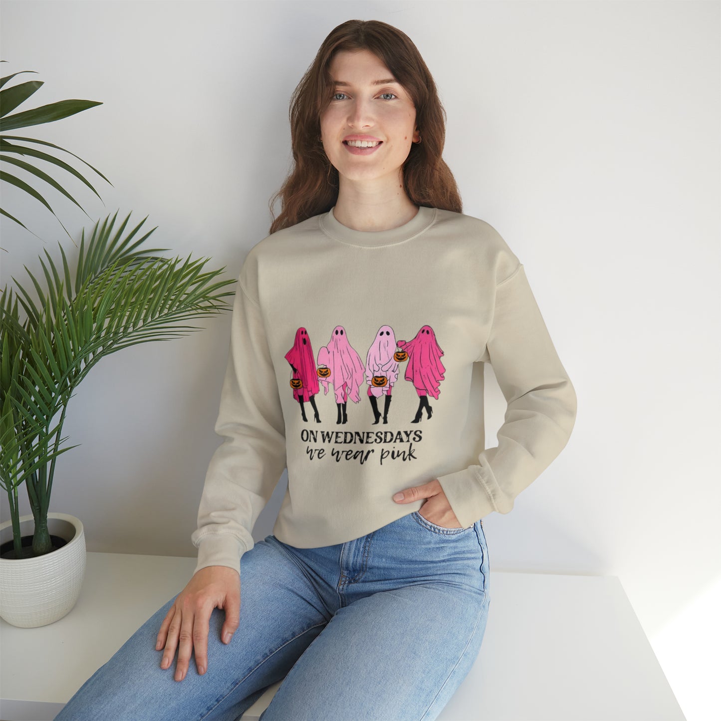 Unisex On Wednesdays We Wear Pink Crewneck Sweatshirt