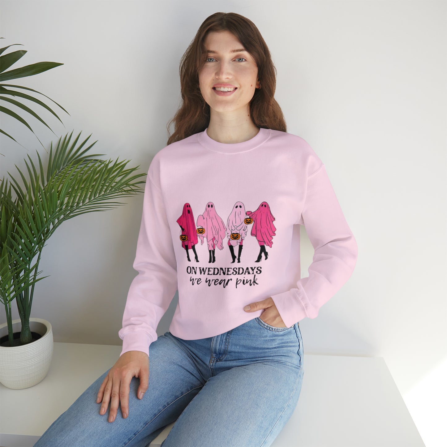 Unisex On Wednesdays We Wear Pink Crewneck Sweatshirt