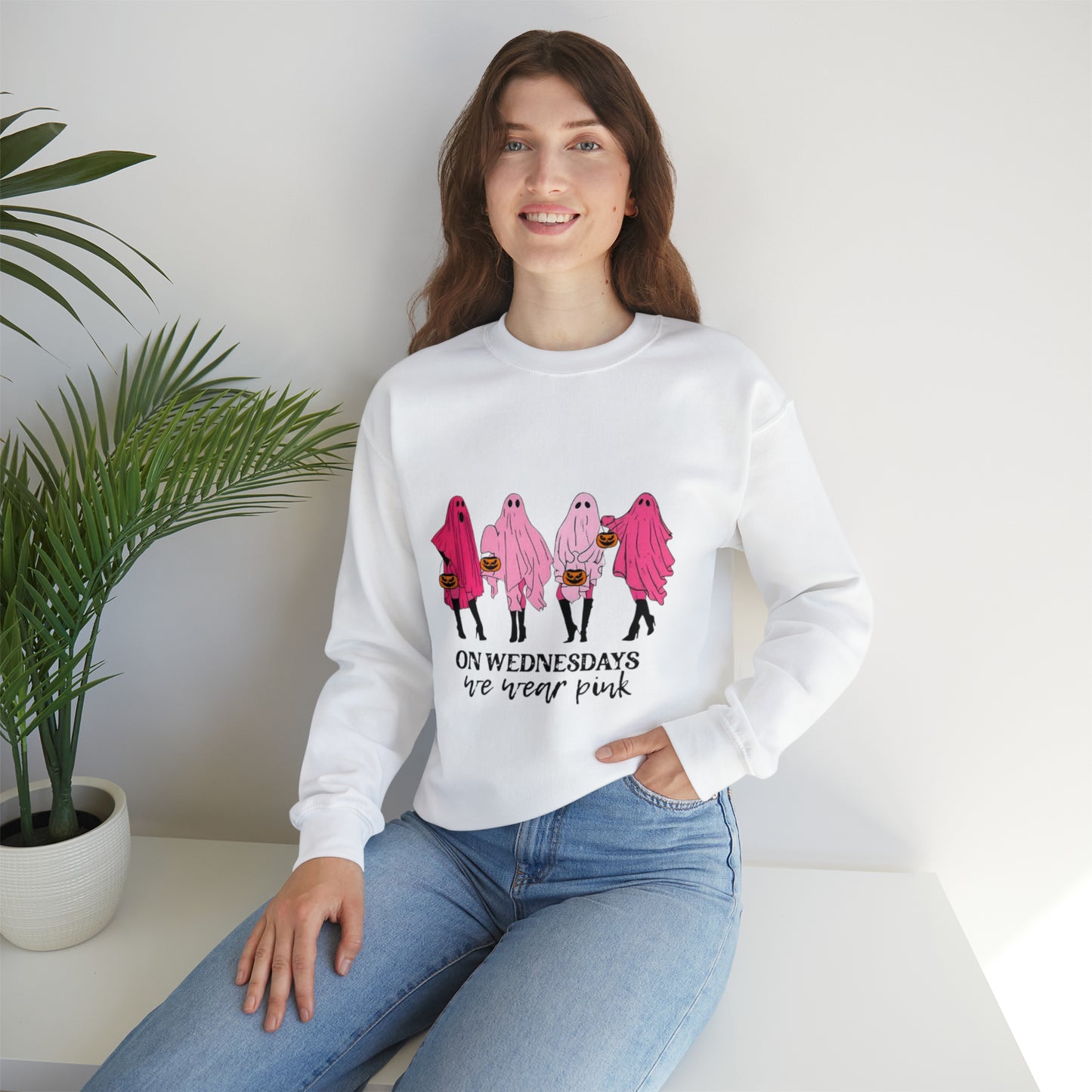 Unisex On Wednesdays We Wear Pink Crewneck Sweatshirt