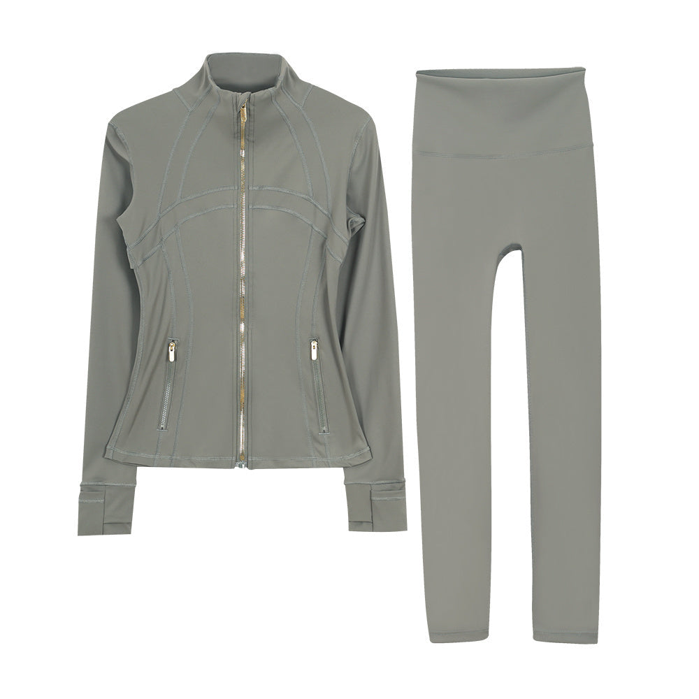Lululemon Full Zip Define Leggings Set - Olive Green Gold Zipper