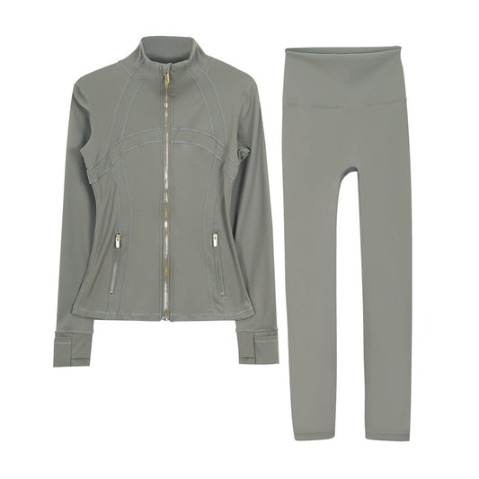 Lululemon Full Zip Define Leggings Set - Olive Green Gold Zipper
