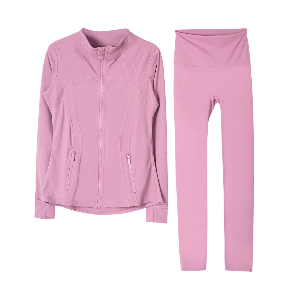 Lululemon Pink Frosting Full Zip Define Leggings Set