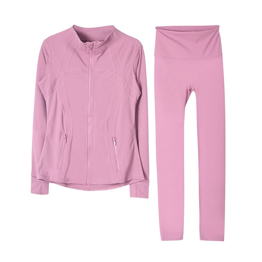 Lululemon Pink Frosting Full Zip Define Leggings Set