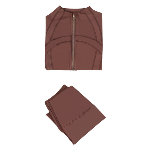 Lululemon Full Zip Define Leggings Set - Roasted Brown Gold Zipper