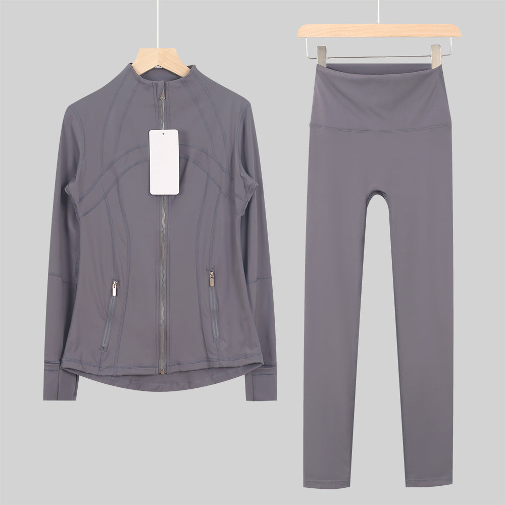 Lululemon Full Zip Define Leggings Set - Dark Grey Gold Zipper