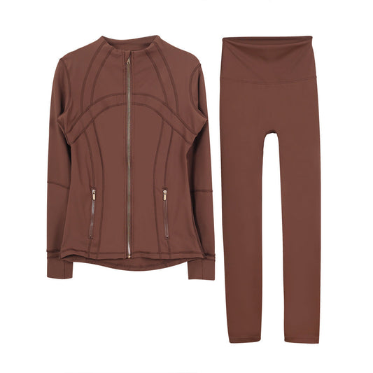 Lululemon Full Zip Define Leggings Set - Roasted Brown Gold Zipper