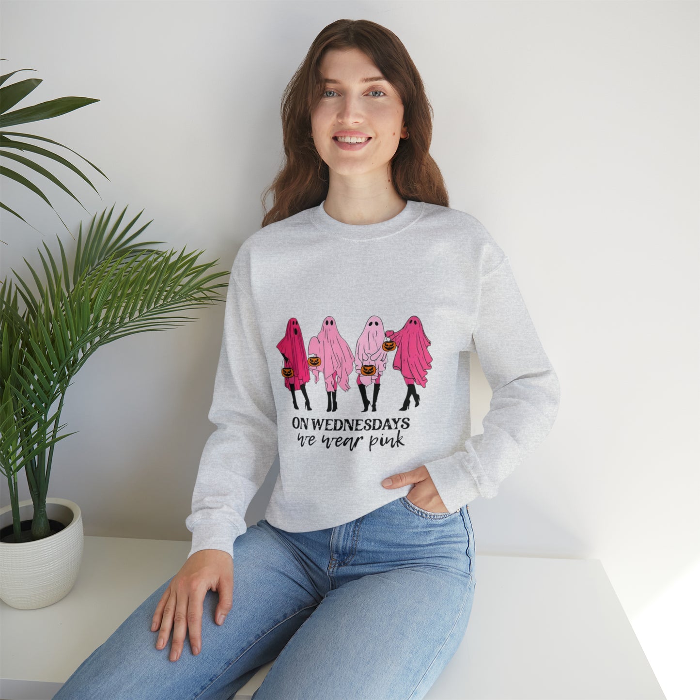 Unisex On Wednesdays We Wear Pink Crewneck Sweatshirt