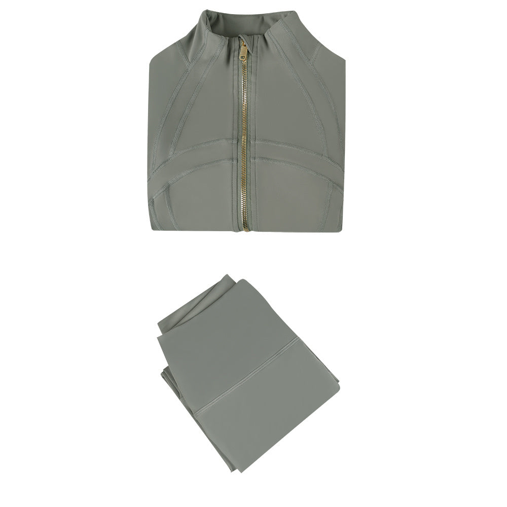 Lululemon Full Zip Define Leggings Set - Olive Green Gold Zipper